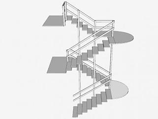 双层U型楼梯SU模型下载_sketchup草图大师SKP模型