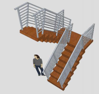 铝栏杆木梯SU模型下载_sketchup草图大师SKP模型