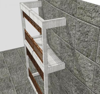 仿古木制阳台栏杆SU模型下载_sketchup草图大师SKP模型