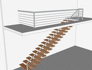 金属护栏木楼梯SU模型下载_sketchup草图大师SKP模型