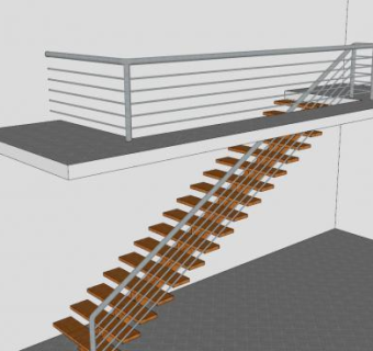 金属护栏木楼梯SU模型下载_sketchup草图大师SKP模型