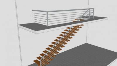 金属护栏木楼梯SU模型下载_sketchup草图大师SKP模型