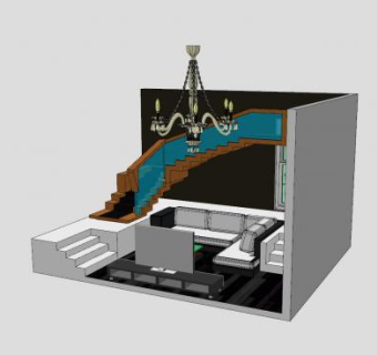 豪华吊灯客厅SU模型下载_sketchup草图大师SKP模型