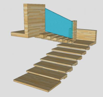 木玻璃扶梯SU模型下载_sketchup草图大师SKP模型