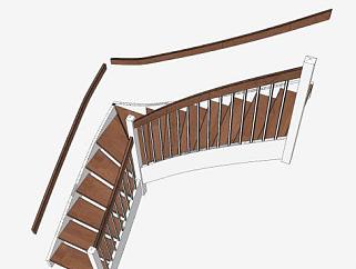 L型钢木楼梯SU模型下载_sketchup草图大师SKP模型