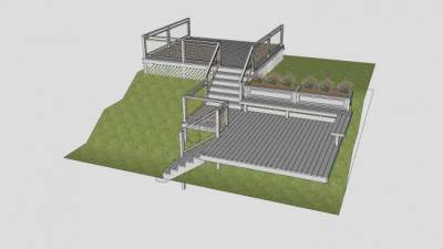 户外花园甲板楼梯SU模型下载_sketchup草图大师SKP模型