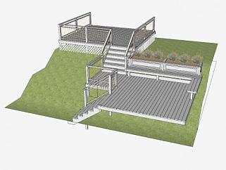 户外花园甲板楼梯SU模型下载_sketchup草图大师SKP模型