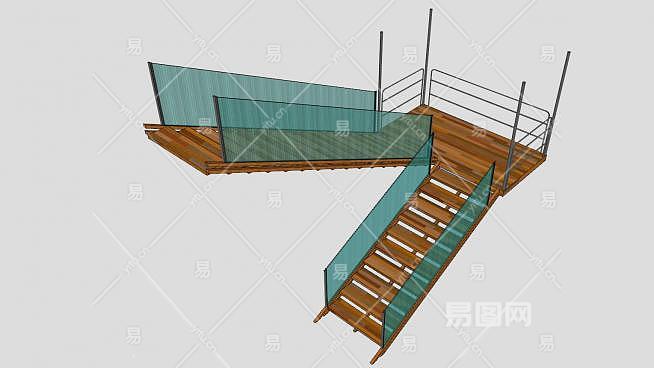 玻璃木楼梯su模型下载_sketchup草图大师skp模型