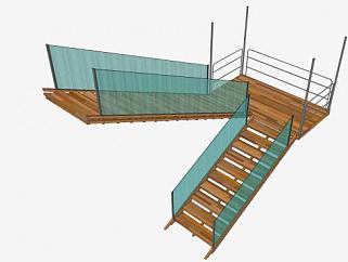 玻璃木楼梯SU模型下载_sketchup草图大师SKP模型