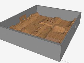 大型室内木制滑板公园SU模型下载_sketchup草图大师SKP模型
