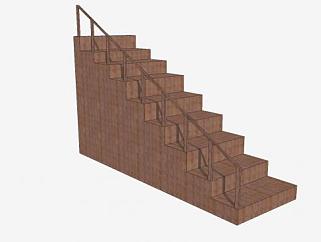 木制护栏楼梯SU模型下载_sketchup草图大师SKP模型
