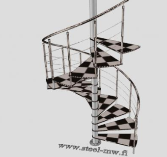 黑白踏板螺旋梯SU模型下载_sketchup草图大师SKP模型