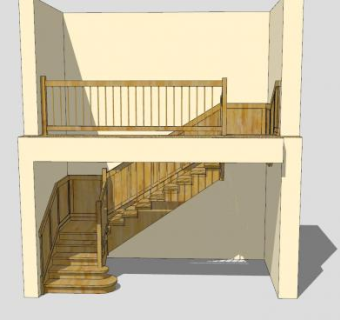 L型实木楼梯SU模型下载_sketchup草图大师SKP模型