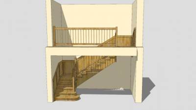 L型实木楼梯SU模型下载_sketchup草图大师SKP模型