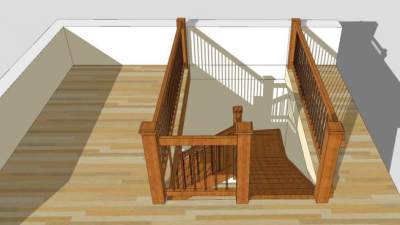 住宅实木楼梯SU模型下载_sketchup草图大师SKP模型