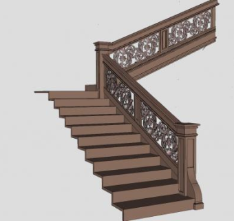 复古转角楼梯SU模型下载_sketchup草图大师SKP模型