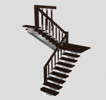 钢骨木板转角梯SU模型下载_sketchup草图大师SKP模型