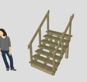 木板楼梯SU模型下载_sketchup草图大师SKP模型