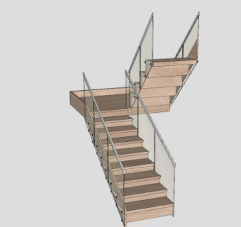 钢木双跑楼梯SU模型下载_sketchup草图大师SKP模型
