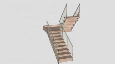 钢木双跑楼梯SU模型下载_sketchup草图大师SKP模型