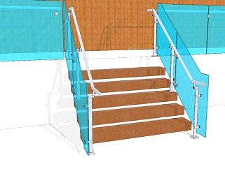 实木玻璃护栏楼梯SU模型下载_sketchup草图大师SKP模型