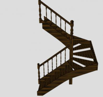 U型实木楼梯SU模型下载_sketchup草图大师SKP模型