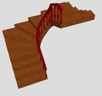 U型实木扶梯SU模型下载_sketchup草图大师SKP模型