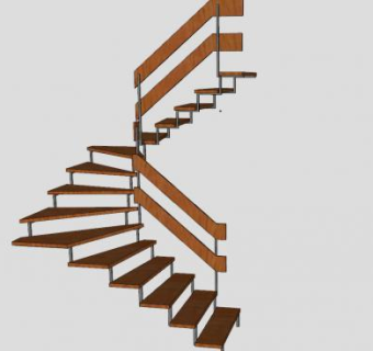 木制折角楼梯SU模型下载_sketchup草图大师SKP模型