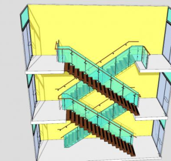 写字楼楼梯SU模型下载_sketchup草图大师SKP模型