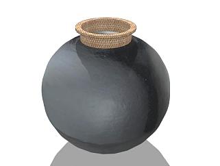 黑色罐子花瓶SU模型下载_sketchup草图大师SKP模型