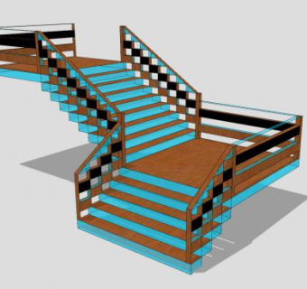 多跑木楼梯SU模型下载_sketchup草图大师SKP模型