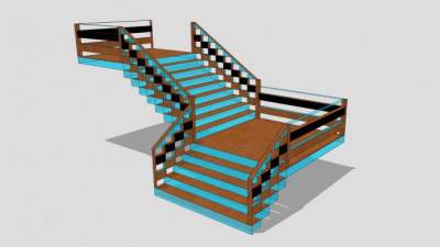 多跑木楼梯SU模型下载_sketchup草图大师SKP模型