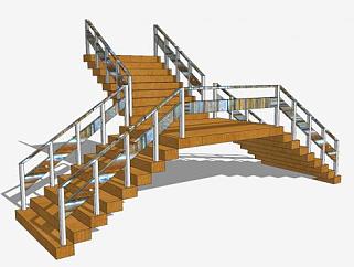分合木制楼梯SU模型下载_sketchup草图大师SKP模型