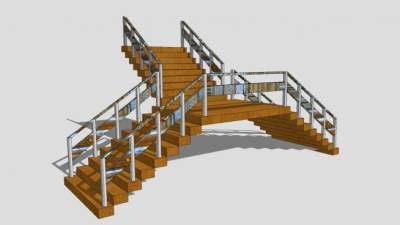 分合木制楼梯SU模型下载_sketchup草图大师SKP模型