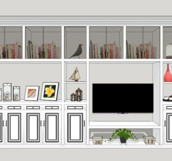 现代经典电视架背景墙SU模型下载_sketchup草图大师SKP模型