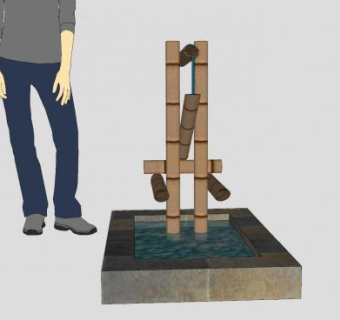 石狮流水竹筒SU模型下载_sketchup草图大师SKP模型