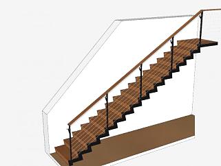 钢木护栏楼梯SU模型下载_sketchup草图大师SKP模型