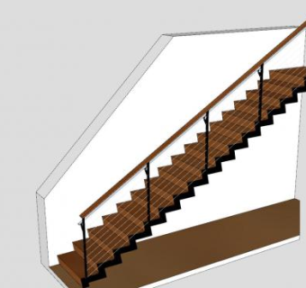 钢木护栏楼梯SU模型下载_sketchup草图大师SKP模型