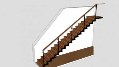 钢木护栏楼梯SU模型下载_sketchup草图大师SKP模型