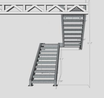 钢制双跑楼梯SU模型下载_sketchup草图大师SKP模型
