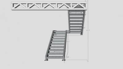 钢制双跑楼梯SU模型下载_sketchup草图大师SKP模型