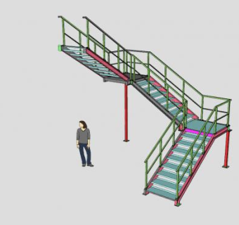 多跑钢制楼梯SU模型下载_sketchup草图大师SKP模型