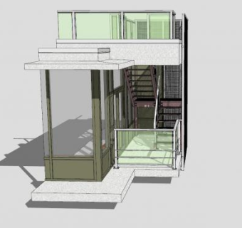 踏步板钢梯SU模型下载_sketchup草图大师SKP模型