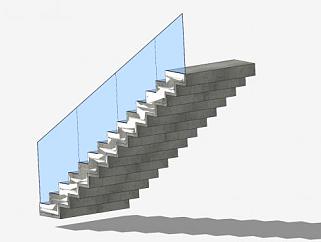 混凝土护栏楼梯SU模型下载_sketchup草图大师SKP模型
