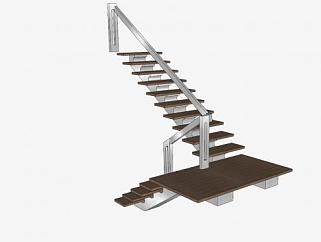 现代梁式钢楼梯SU模型下载_sketchup草图大师SKP模型