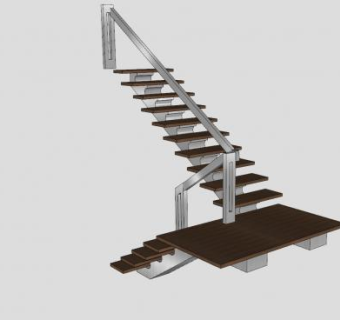 现代梁式钢楼梯SU模型下载_sketchup草图大师SKP模型