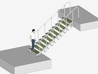 钢制玻璃楼梯SU模型下载_sketchup草图大师SKP模型