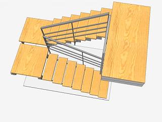 钢木材楼梯SU模型下载_sketchup草图大师SKP模型