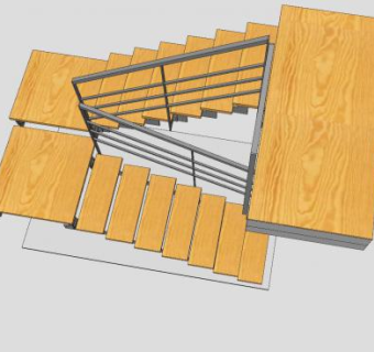 钢木材楼梯SU模型下载_sketchup草图大师SKP模型