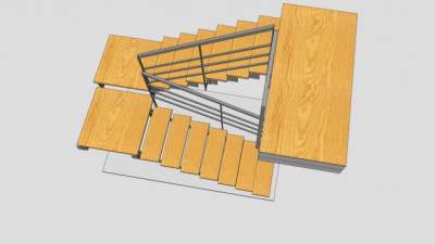 钢木材楼梯SU模型下载_sketchup草图大师SKP模型